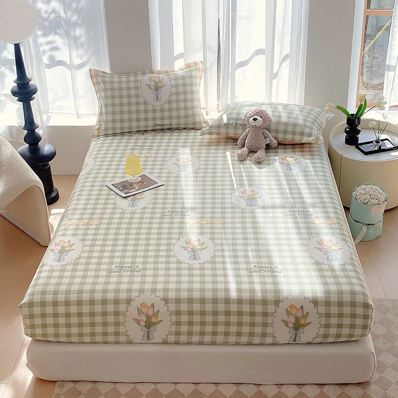 100% Cotton Bed Fitted Sheet with Elastic Rubber and 2 Pillowcases Durable and Comfortable Kids Adult Single Double Bed 13 Sizes