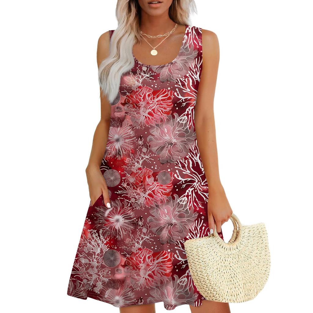 Women's Casual Sundress With Pockets Summer Boho Beach Dress,Holiday Hresses For WomenT-Shirts Dress U Neck Loose Tank Dresses