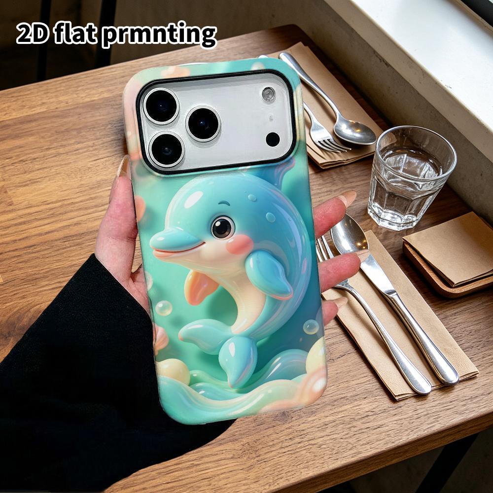 Чехол для телефона: Плоский 2D дизайн, подходящий для защитного чехла iPhone 18 17 16 15 14 13 Pro, синий дельфинчик, идеальный подарок на Рождество и Хэллоуин