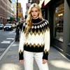 Женский свитер с узором Fair Isle, осень-зима, с полувысоким воротником, свободный, мягкий, ромбовидный жаккардовый трикотаж, ленивый топ