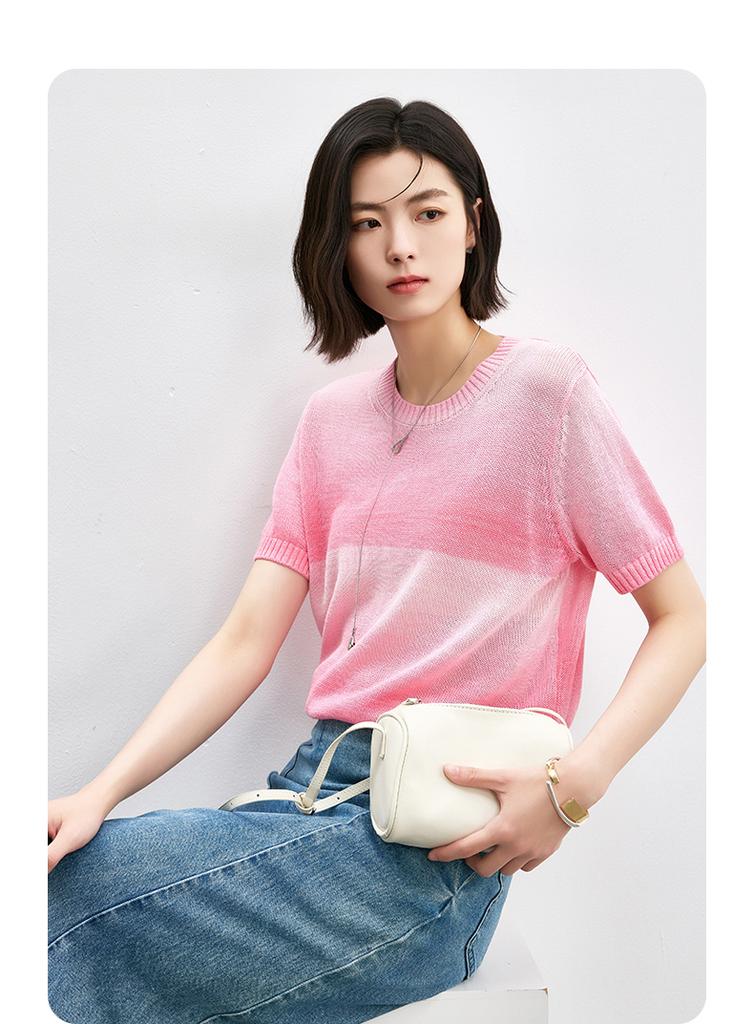 Qianwen Gradient Round Neck Knitted Shirt