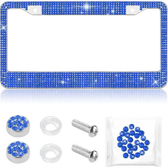 Bling Diamond License Plate Frame,Universal Stainless Steel License Plate Holder Fits U.S. Standard 2 Holes Model,Sparkle License Plate Frames Bling