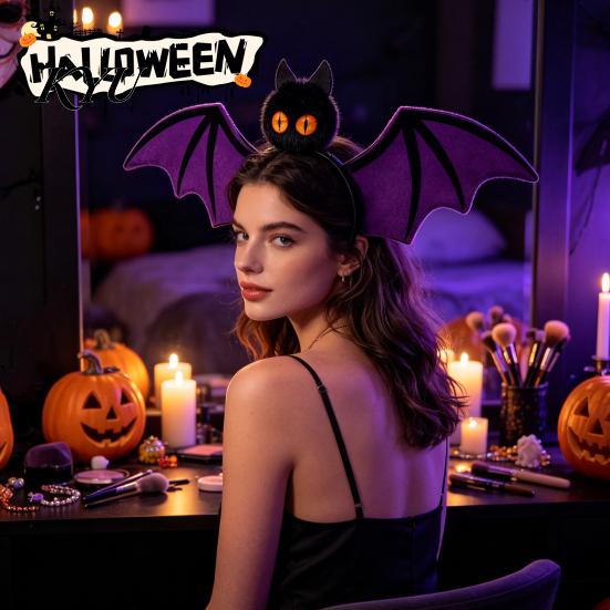 Felt Bat Headband for Cosplay Halloween Hairband, Plush Wing Gothic Style Headband, Hair Accessories Costume Party Women And Girls Hairband