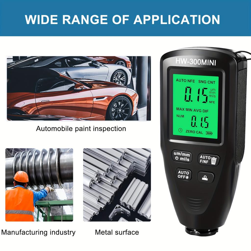 Paint Thickness Gauge, 0-2000um Coating Thickness Gauge for Cars, High Contrast Backlit LCD Display with Auto Digital