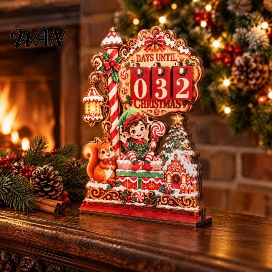 Christmas Party Favor Wooden Advent Countdown Calendar Tabletop Decor, Manual Flip Days Until Festive Fireplace Ornament Ornament, Vintage Xmas