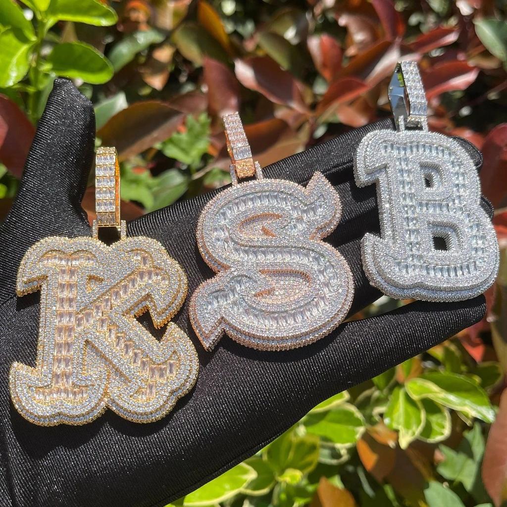New Arrival Fish Tail Letter Pendant Hip Hop Necklace Gold Plated 5A Zircon Unisex Party