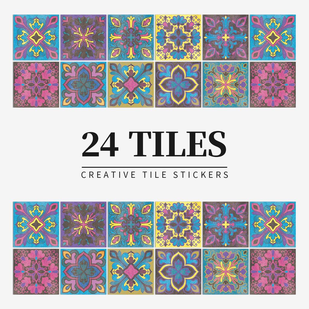 24 Pieces European Pattern Self-Adhesive Tile Sticker Waterproof And Oil-Proof Kitchen Bathroom Wall Decoration Matte Film Pvc Wall Sticker