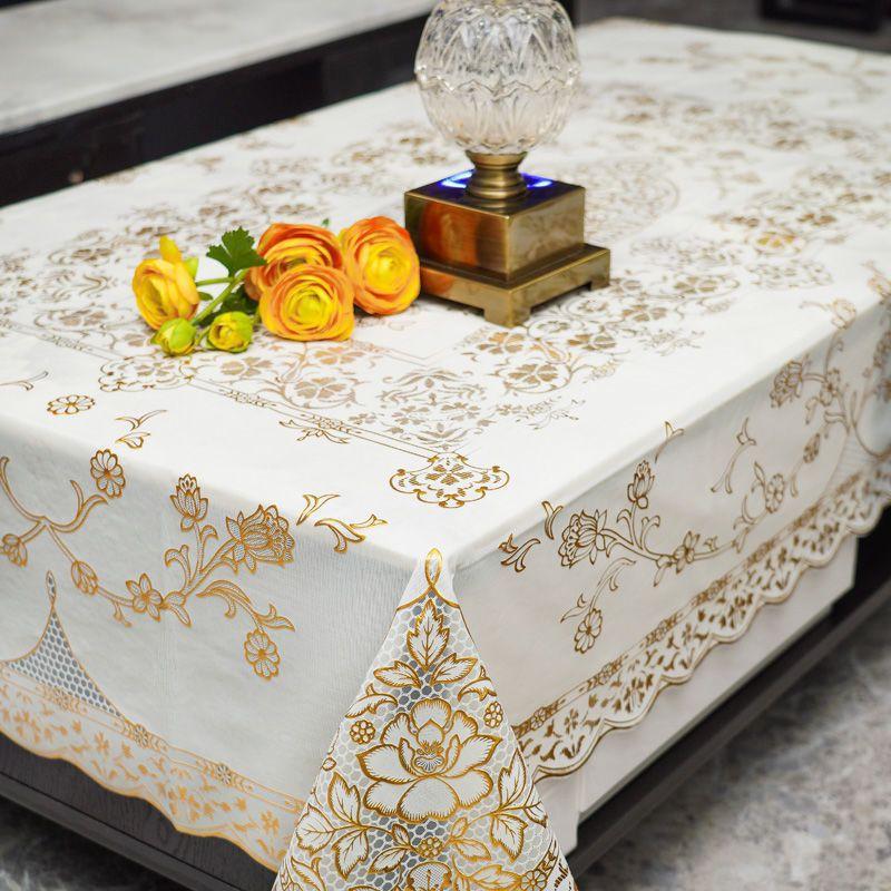 Водонепроницаемая скатерть, бытовая прямоугольная маслостойкая пластиковая скатерть из ПВХ, золотая бронзовая печать, чехол для стола, коврик для стола, подгузник