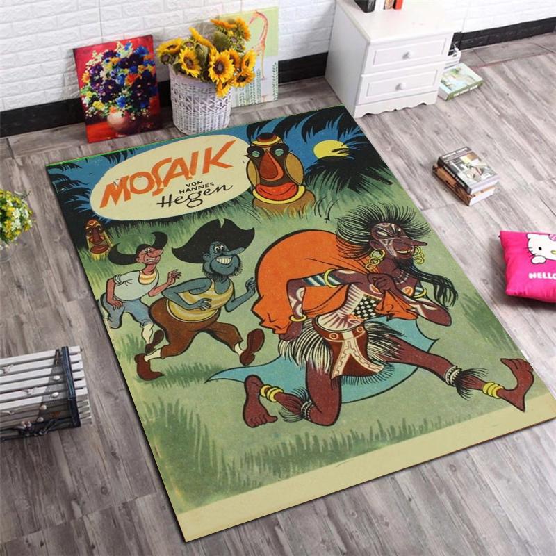 Mosaik Abrafaxe Schiffbruch Vor Harmozia Cartoon Area Rug, Vintage German Comic Non Slip Floor Mat, Kids Bedroom Home Decor Gift