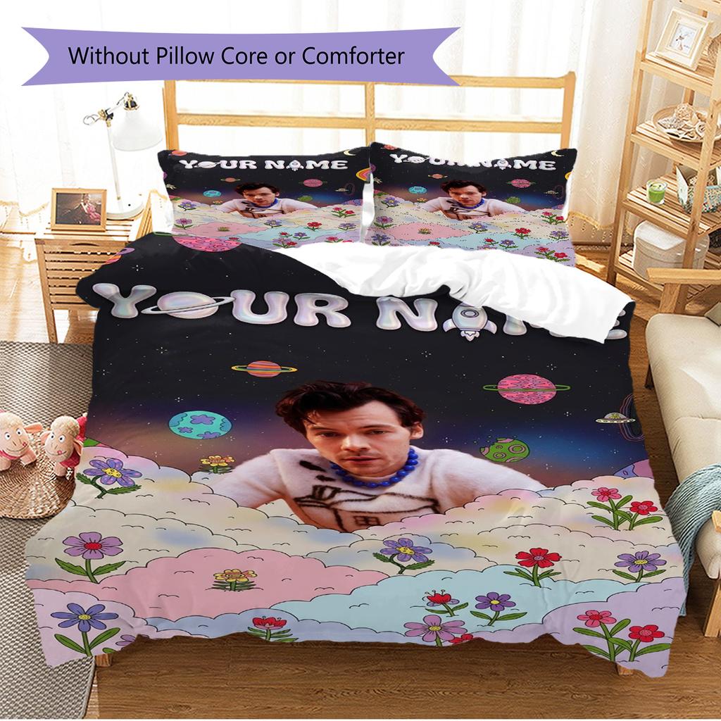 Name Custom Music Themed harry-styles Pattern Bedding Set Quilt Cover Pillowcase Home Decor Gift (1 * duvet cover + 2 * pillowcase, without core)