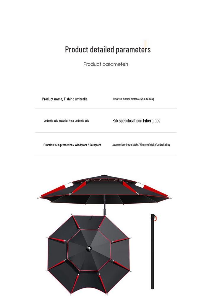 Thickened Foldable Black Fishing Umbrella with Ground Insert, Universal Waterproof & Sun Protection