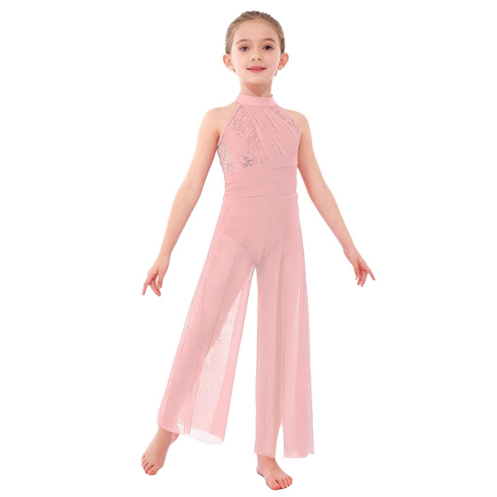 Женский комбинезон без рукавов с воротником-стойкой, перекрещивающимися бретелями на спине, блестящими пайетками, сетчатыми вставками и широкими штанинами, для лирического танца