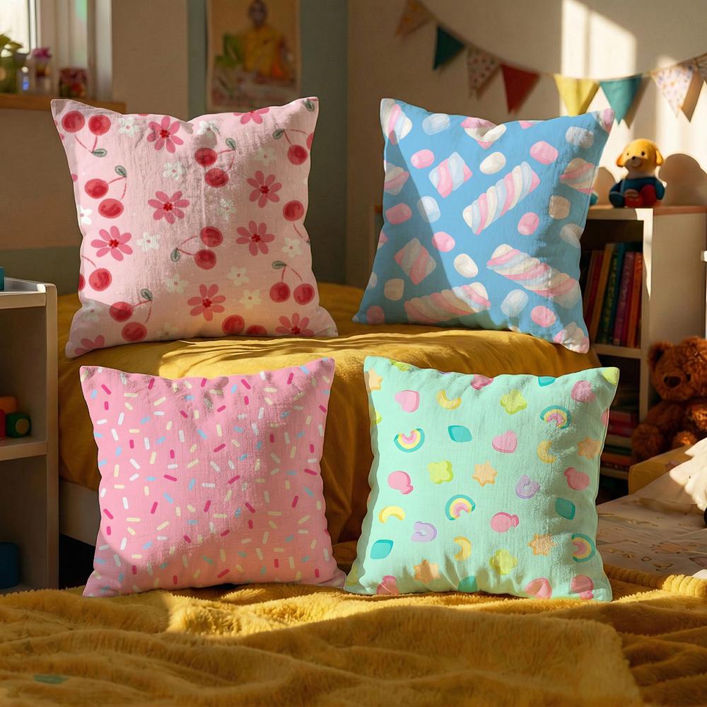 Cartoon style Pattern Cushion Cover Set of Short Plush Pillow Covers for Sofa Soft Cushion Case