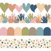 80Pcs Boho Bulletin Board Border Love Heart Hand Dot Semi-circle Waterproof Self-adhesive DIY Back To School Classroom Chalkboard