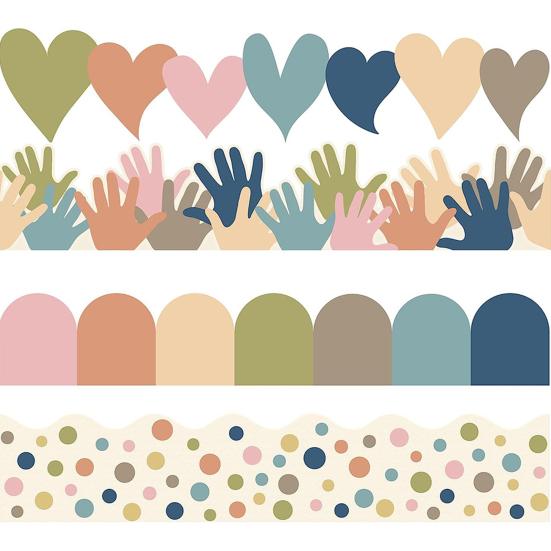 80Pcs Boho Bulletin Board Border Love Heart Hand Dot Semi-circle Waterproof Self-adhesive DIY Back To School Classroom Chalkboard