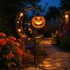 Retro Iron Crescent Moon Pumpkin Light Black Cat Halloween Stake Light, Solar Metal Lantern with LED Courtyard Decoration Warm Glow, Spooky Yard Decor