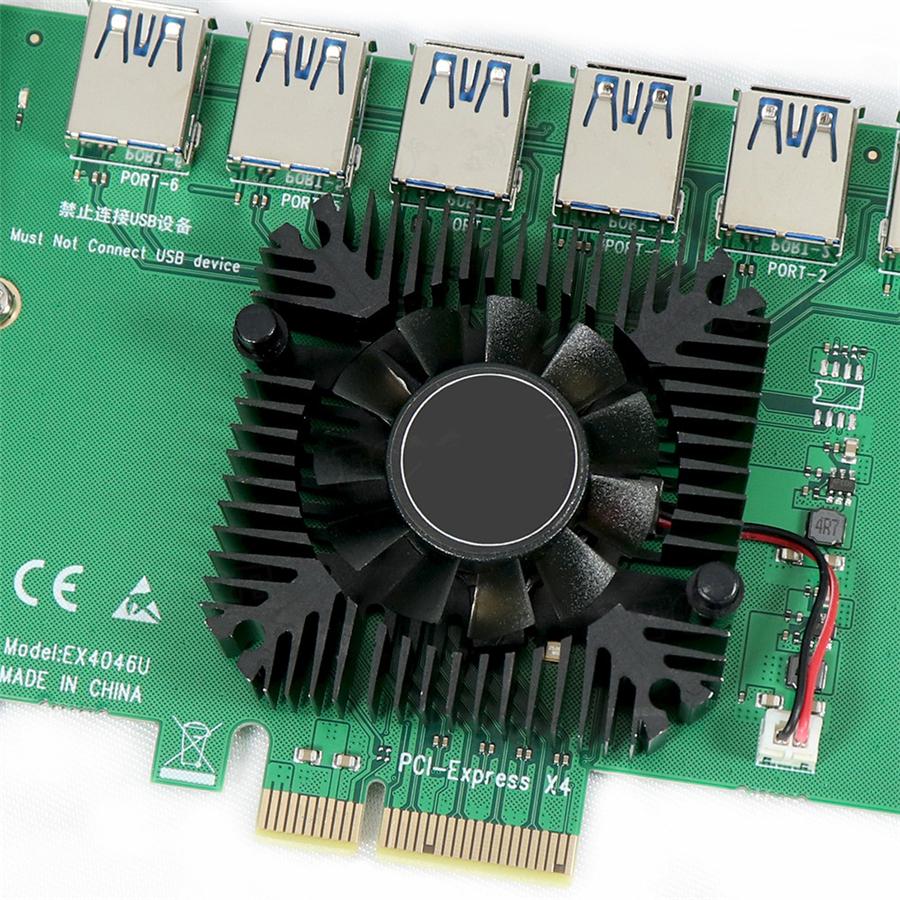 PCIE 1 To 6 PCI Express X4 20Gb 1 To 6 Riser Card Adapter PCI-E Slot 4X To 16X USB 3.0 Riser Extender For Bitcoin Miner Mining