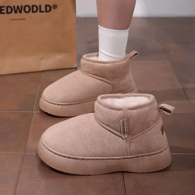 Распродажа модной женской обуви 2024 года, новые женские сапоги с рукавами, зимние, с круглым носком, из плюшевого флиса, для тепла, однотонные, короткие, на плоской подошве, зимние сапоги