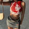 Винтажные женские летние майки с абстрактным портретным принтом для девочек, укороченные топы с открытой спиной, жилет, модная уличная одежда