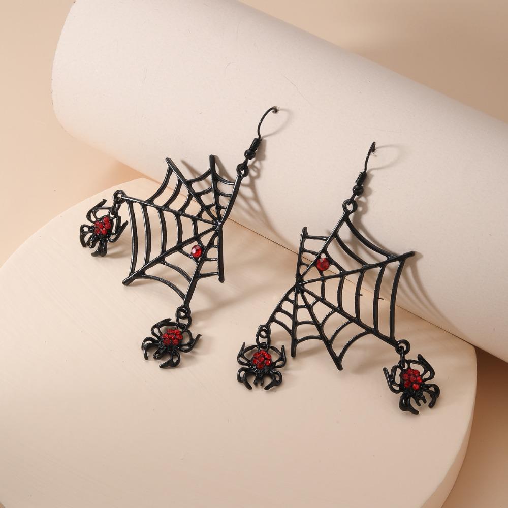Zinc Zinc Alloy Spider Web Earrings Rhinestone Spider Pendant Earrings Halloween Earrings Halloween