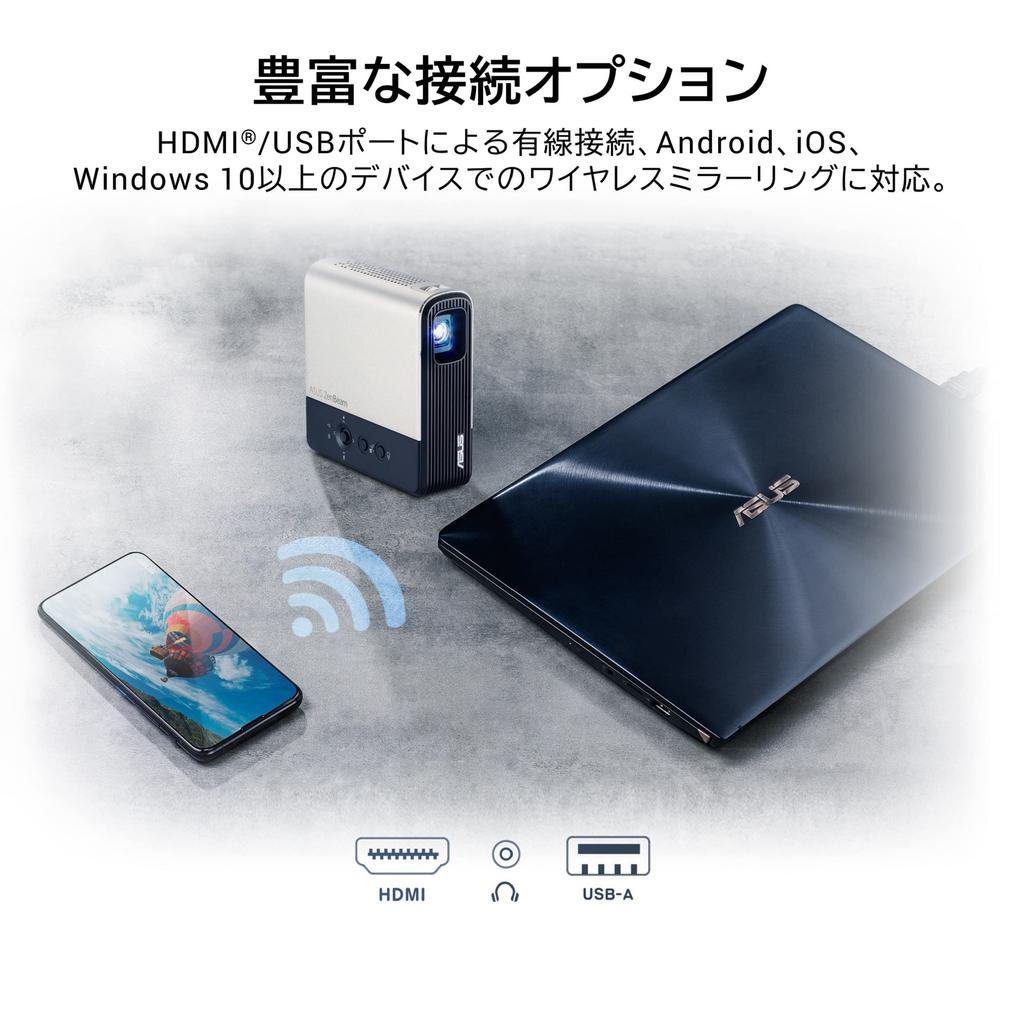 ASUS ZenBeam E2 Mobile Wireless LED Light 300 Auto Portrait Mode Home Theater Projector, Connection, Source, Lumens, (Portrait Projection), Built-in
