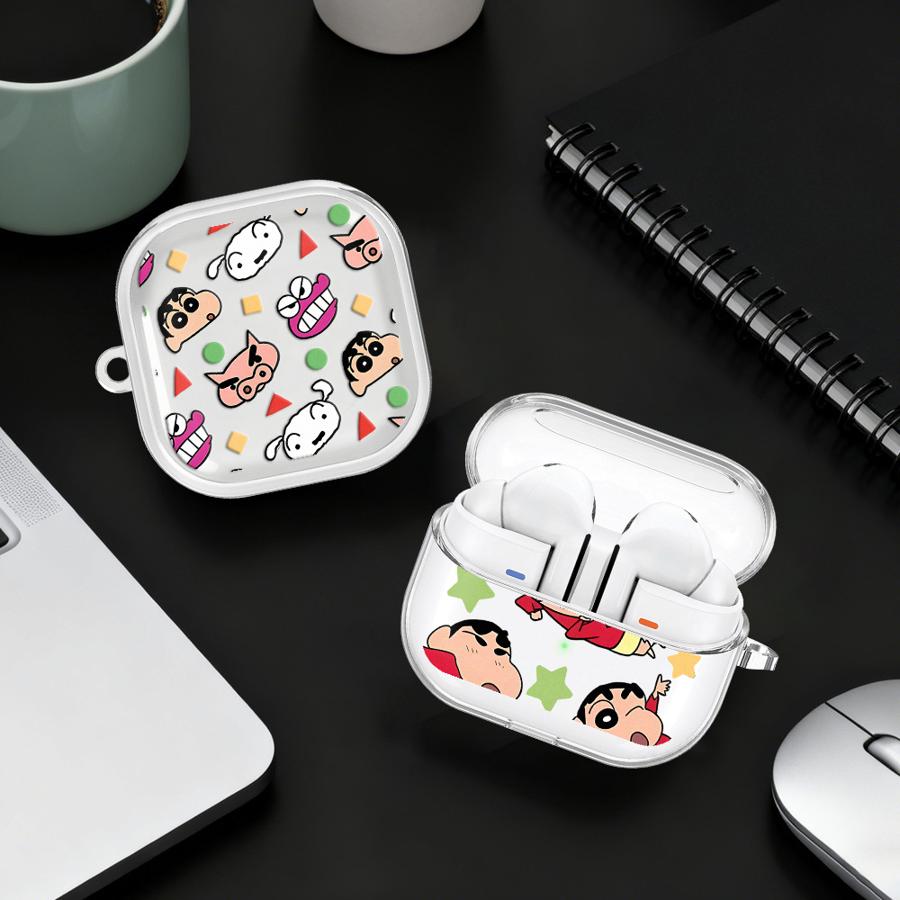 Case For Samsung Galaxy Buds Live 3Pro 2Pro 2 4 Pro 4Pro 3 FE Clear Earphone Cases Cover With Hook Crayon ShinChan Cute