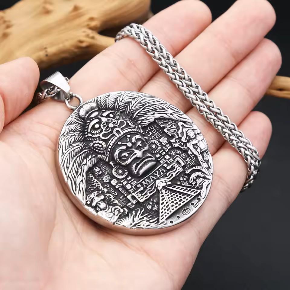 Retro Vintage Mayan Aztec Pendant Necklace Chain Unisex Men Women Fashion Gothic Amulet Talisman Jewelry Party Gift
