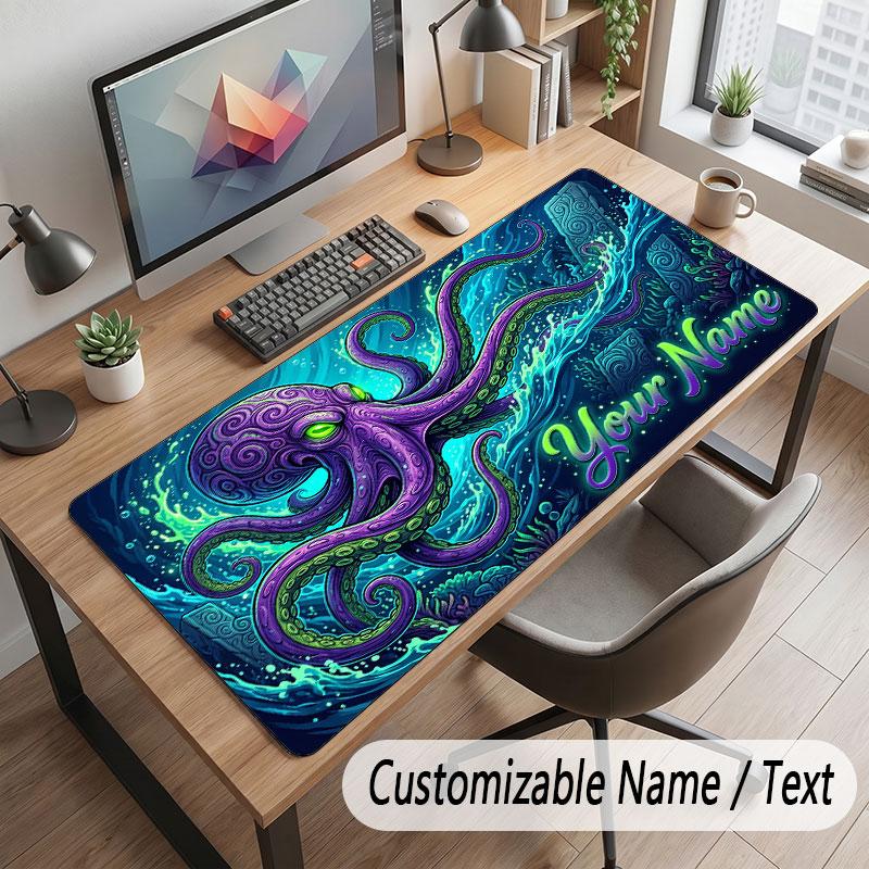 Octopus Sea Life Theme Customized Mouse Pad Personalized Print Name Text Desk Mat For Home Office Table Decor