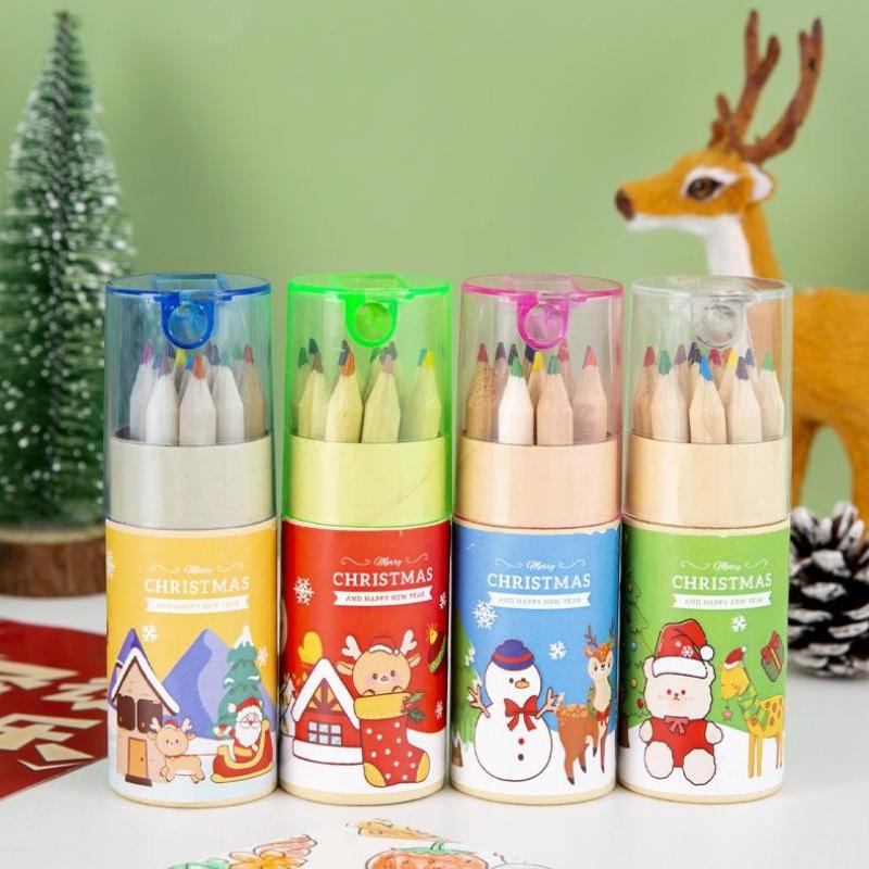 12 Color Christmas Pencil Filled Graffiti Art Painting Brush Drawing Pencils Sketching Pen Stationery Supplies Christmas Gifts