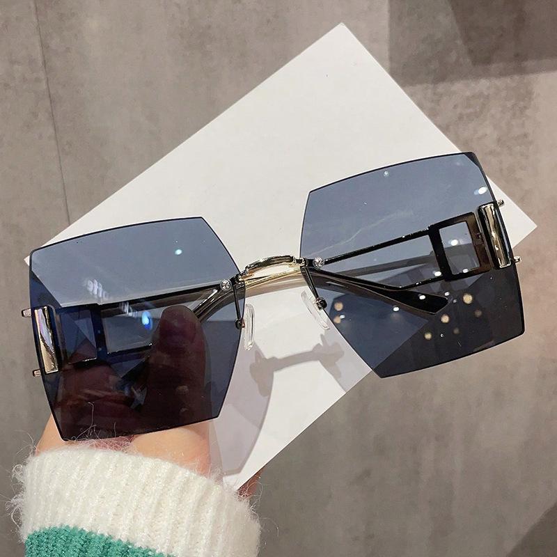 Солнцезащитные очки женские безободковые квадратной формы, металлическая оправа, полые дужки, для улицы, защита от УФ-лучей, женские солнцезащитные очки