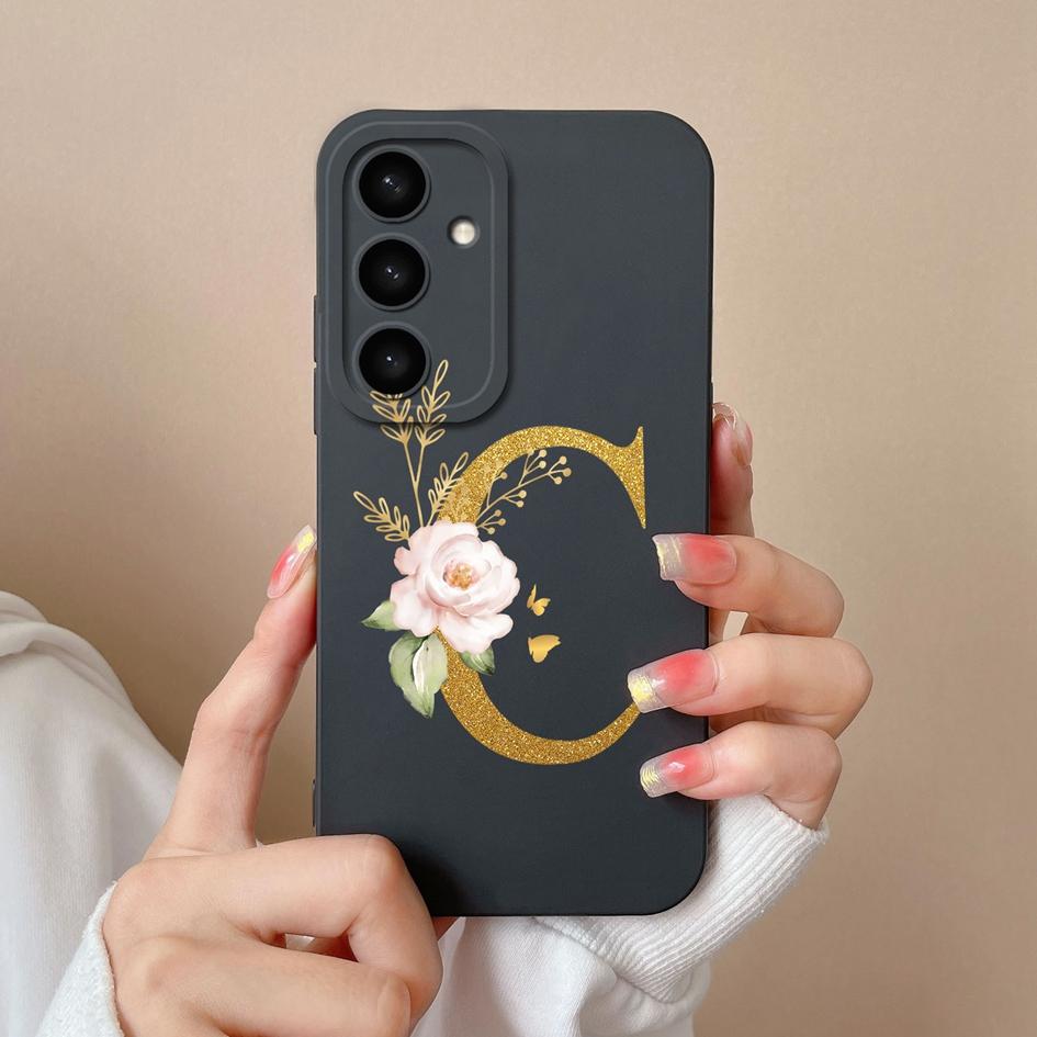 Flowers Letter Case For Samsung A05 A05S A16 S25 Plus S25Ultra A26 A56 F14 A36 Fashion Exquisite Pattern Soft Silicone Couples Covers For Samsung Capa