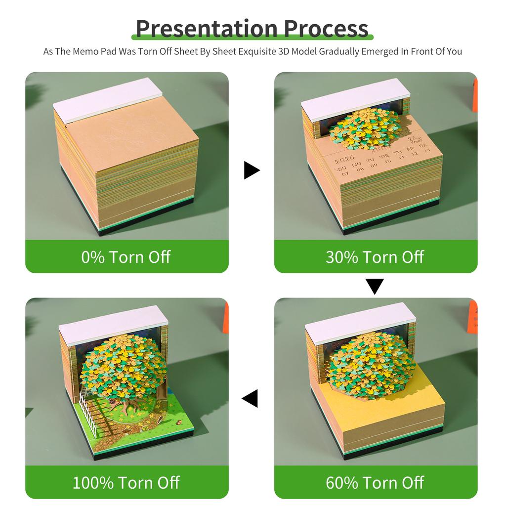 New Product Osmanthus Tree 3D Memo Pad Tear Off Note Cube with LED Light 2026 Weekly Calendar Stationery Gift