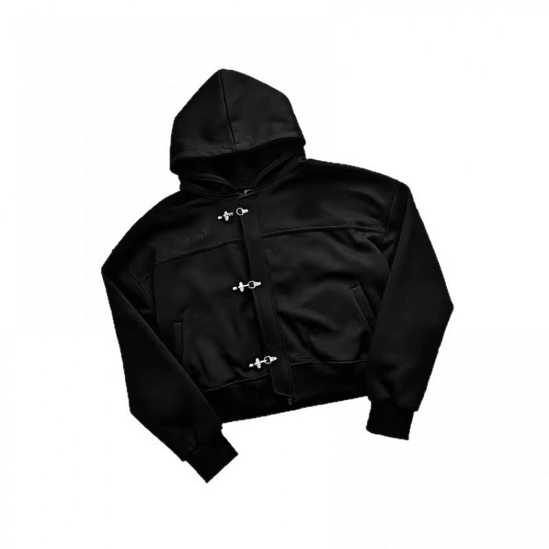 Unisex Oversized Hooded Zip-Up Sweatshirt With Embroidered Letter Design Streetwear Casual Long Sleeve Pullover