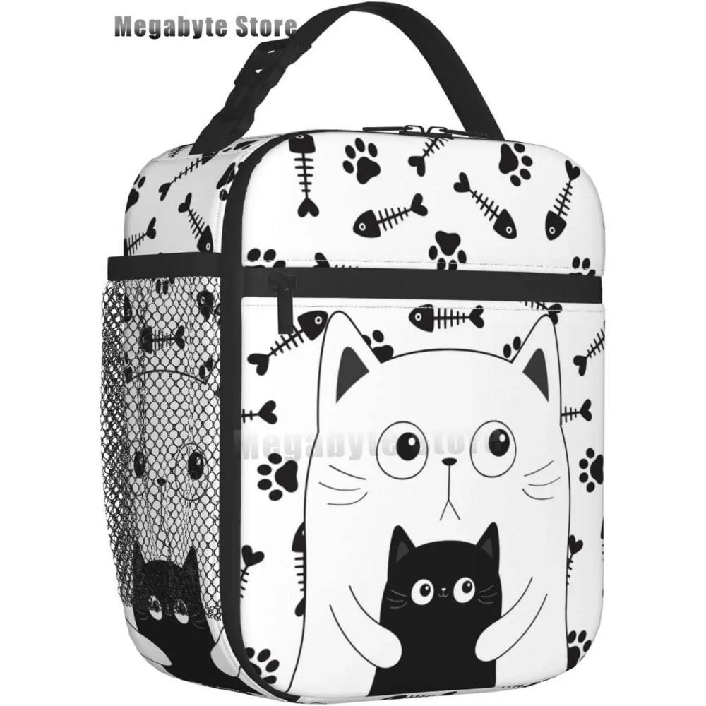 Черный кот ланч-бокс смешной кот ланч-бокс для детей подростков девочек женщин взрослых холодильник изолированный цветочный ланч-бокс для школы работы путешествий