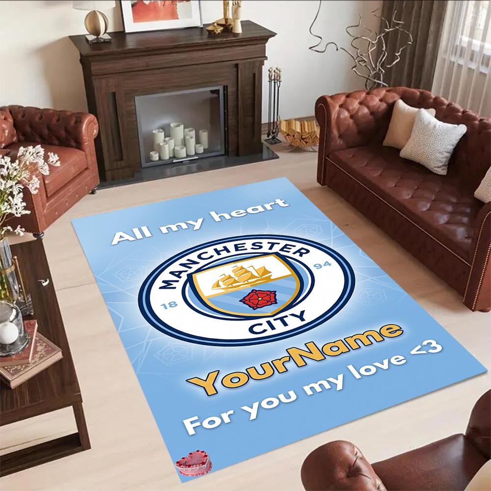 Manchester City Customizable Name Area Rug Perfect for Hallway Outdoor Living Rooms Playrooms Anti-slip Rug Decorate Offices Birthday/Christmas Gift