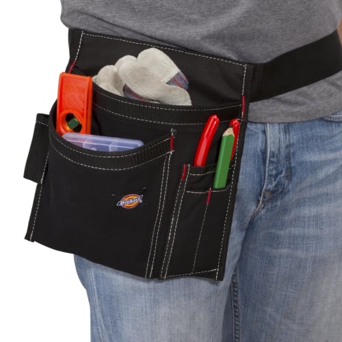 Dickies 5-Pocket Single-Sided Tool Belt with Pouch and Work Apron, Durable Canvas Construction, Adjustable Belt for a Custom Fit, Black