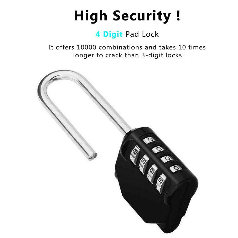 Waterproof Suitcase Long Shackle Padlock 4 Digit Number Combination Lock Coded Lock Outdoor