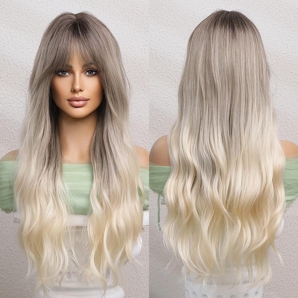 Синтетический парик из коричневых и светло-русых волос с челкой, натуральный волнистый парик для женщин, парики из термостойкого волокна для косплея
