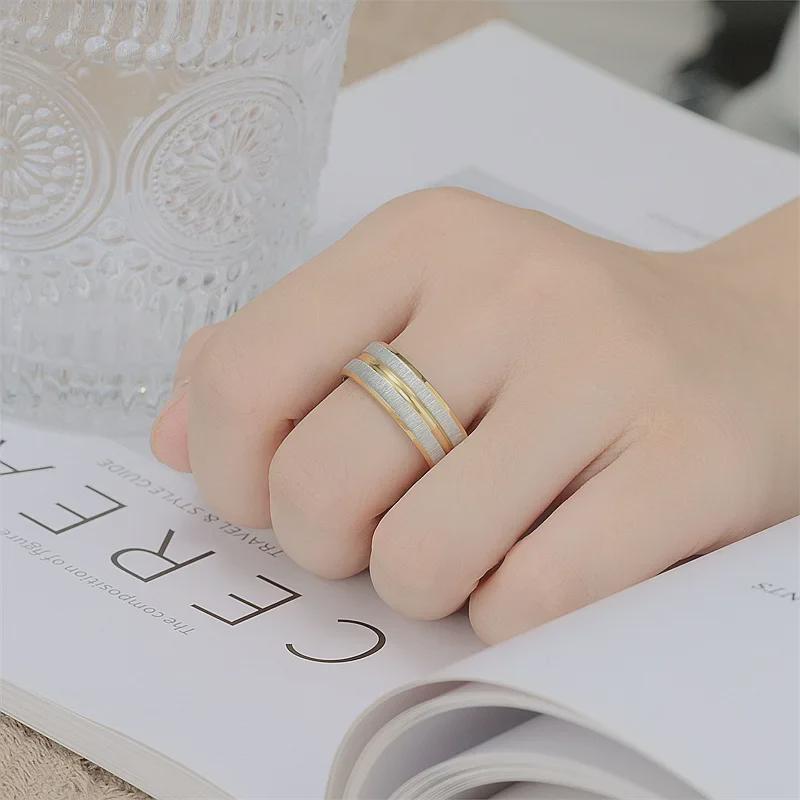 Мужское модное парное кольцо из двухцветной титановой стали в европейском и американском стиле с матовой отделкой, устойчивое к царапинам.
