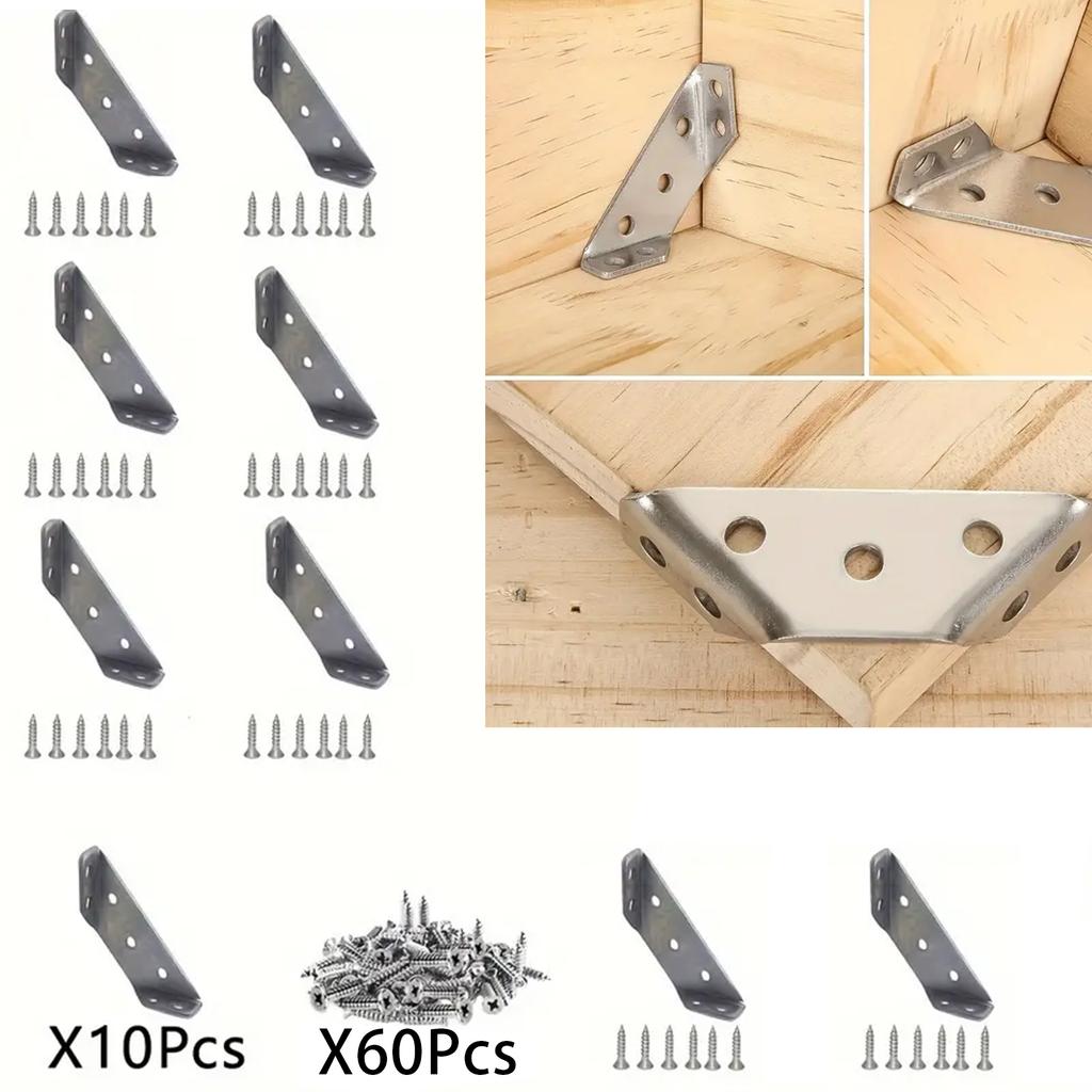 10Pcs Corner Brackets Stainless Steel Furniture Angle Shelf Connector Cabinet Support Fixing Frame Corner Brace With Screws