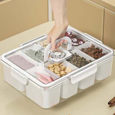 Коробка для закусок для салата с крышкой, 8 отделений, хранилище столовых приборов, пищевой портативный контейнер с ручкой для фруктов, орехов, вечеринок