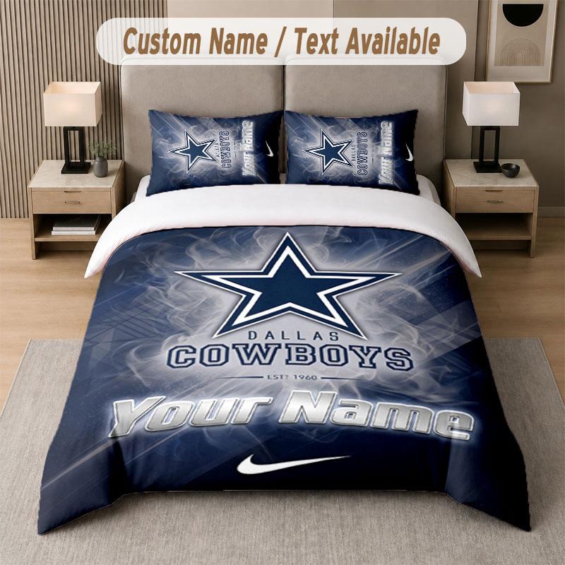 Custom Bedding Set Dallas Cowboys Pattern, Print Name Text 1 Duvet Cover plus 2 Pillowcases Home Textile