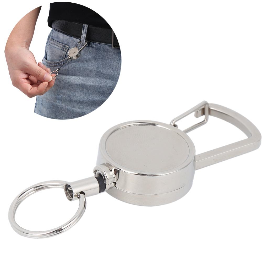 2 Pcs All Metal Key Ring 2.5cm Retractable Keychain Durable ID Badge Holder Camping
