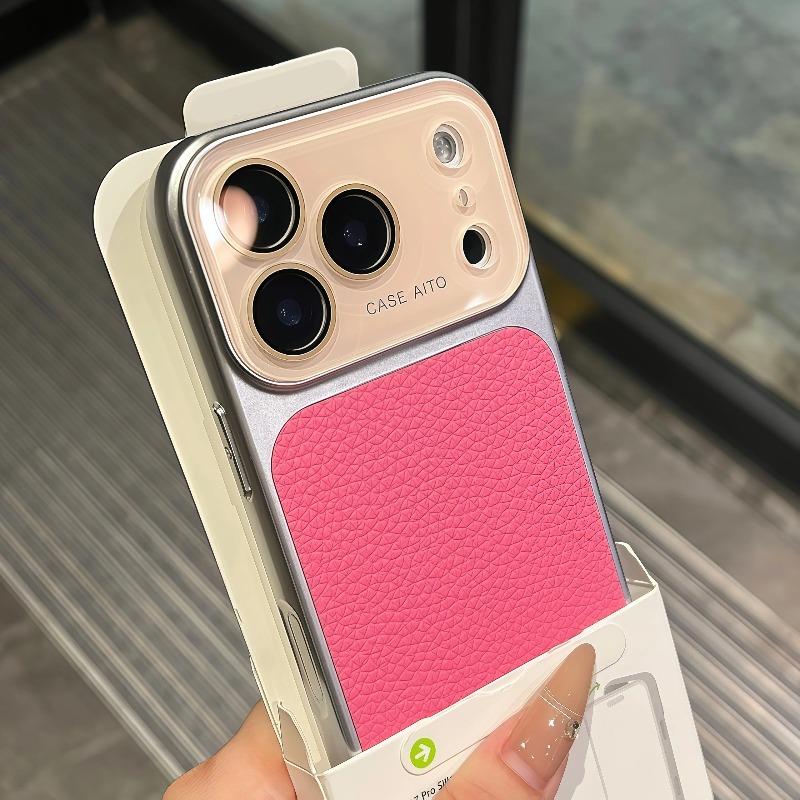 Роскошный Чехол Цвета Кожи Личи для iPhone 17 16 15 14 13 Pro Max Матовый Ударопрочный Стекло для Защиты Камеры Мягкий Бампер