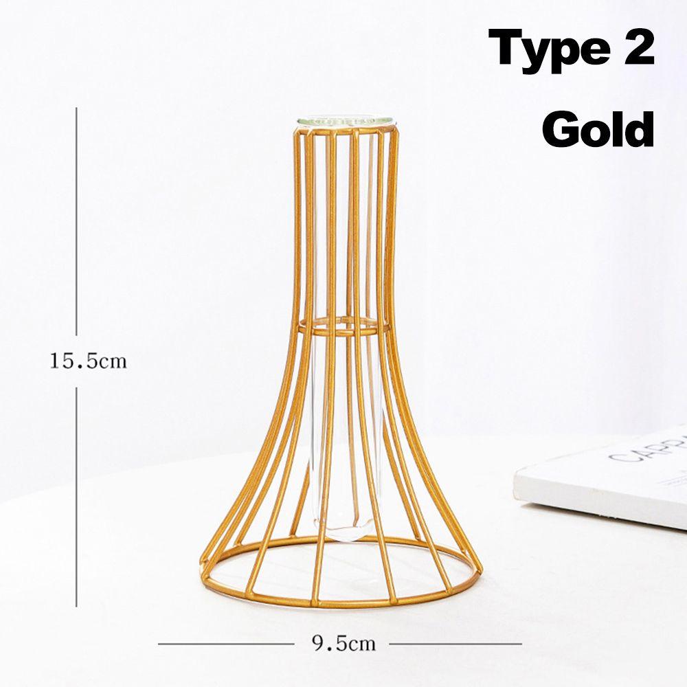 Nordic Styles Hydroponic Flower Vase Geometric Line Frame Iron Art Vase Glass Test Tube Metal Holder Home Decoration Craft Gift
