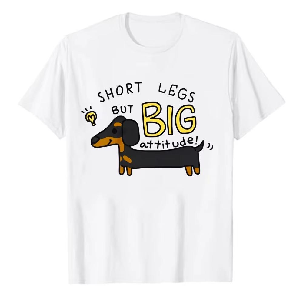 Unisex Cute Cartoon Dachshund Funny Graphic Tee Short Legs But Big Attitude Casual Tshirt Gift For Dachshund Lovers