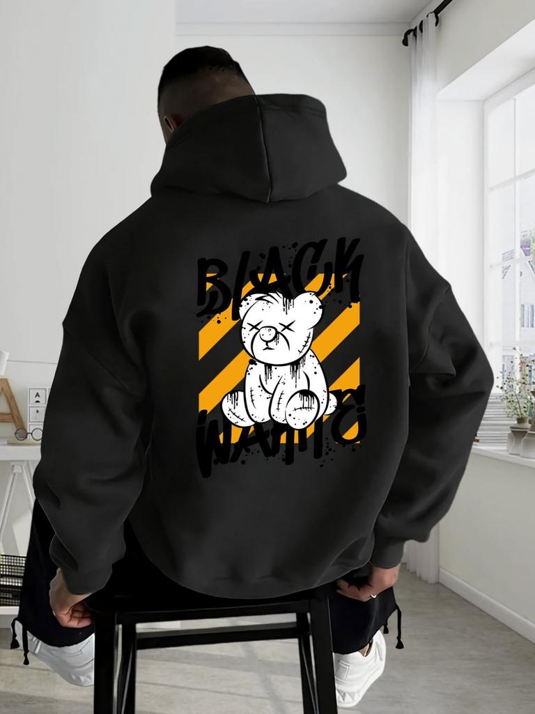 Hot selling fashionable men's autumn personalized teddy bear print comfortable soft hooded sweatshirt outdoor street style cloth