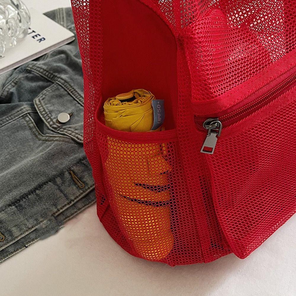 Portable Nylon Backpack Korean Style Mesh Beach Bag Casual Drawstring Backpack  Travel