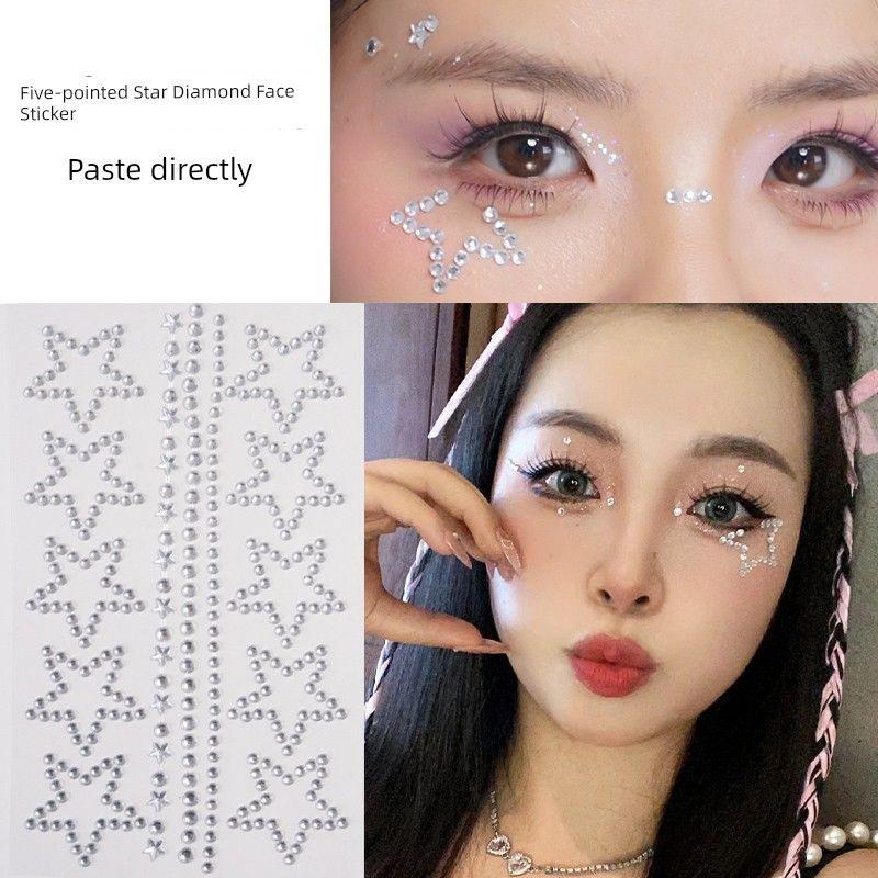 Music Festival Makeup Face Pasters Butterfly Ornament Star Moon Stick-on Crystals Concert Face Sticker Ornament Ornament Rhinestone Bright Diamond