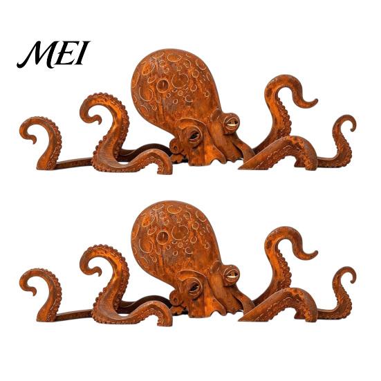 Octopus Garden Ornament Rust Patina Giant Squid Sculpture, 3D Metal Nautical Outdoor Patio Decoration Statue for Lawn Beach House Decor